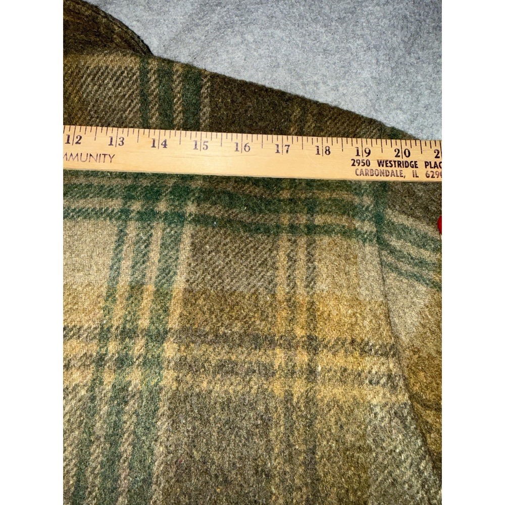 VTG CPO Jacket Campuset Men's M Campus Sherpa Lined Green Plaid Navy 60s/70s - Picture 15 of 16